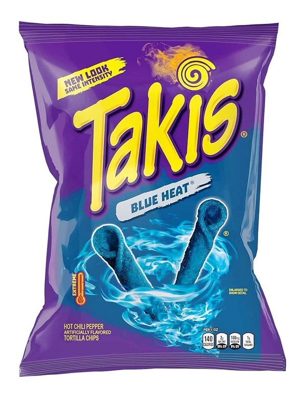 Snack di mais extra-piccante Takis Blue Heat - 100 g. Snack di mais extra-piccante Takis Blue Heat - 100 g.